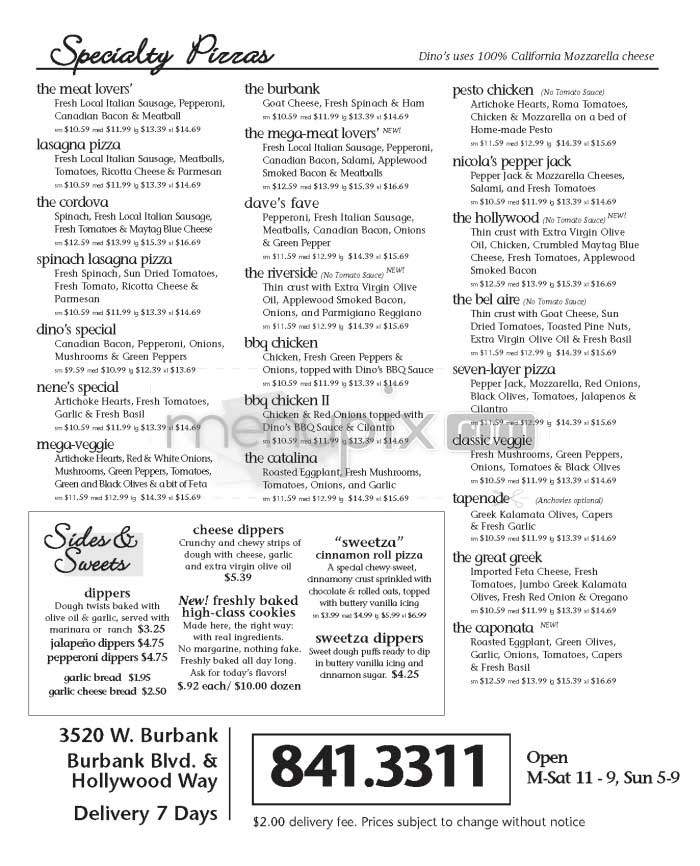 Dino's Pizza - Burbank, CA menu_pic