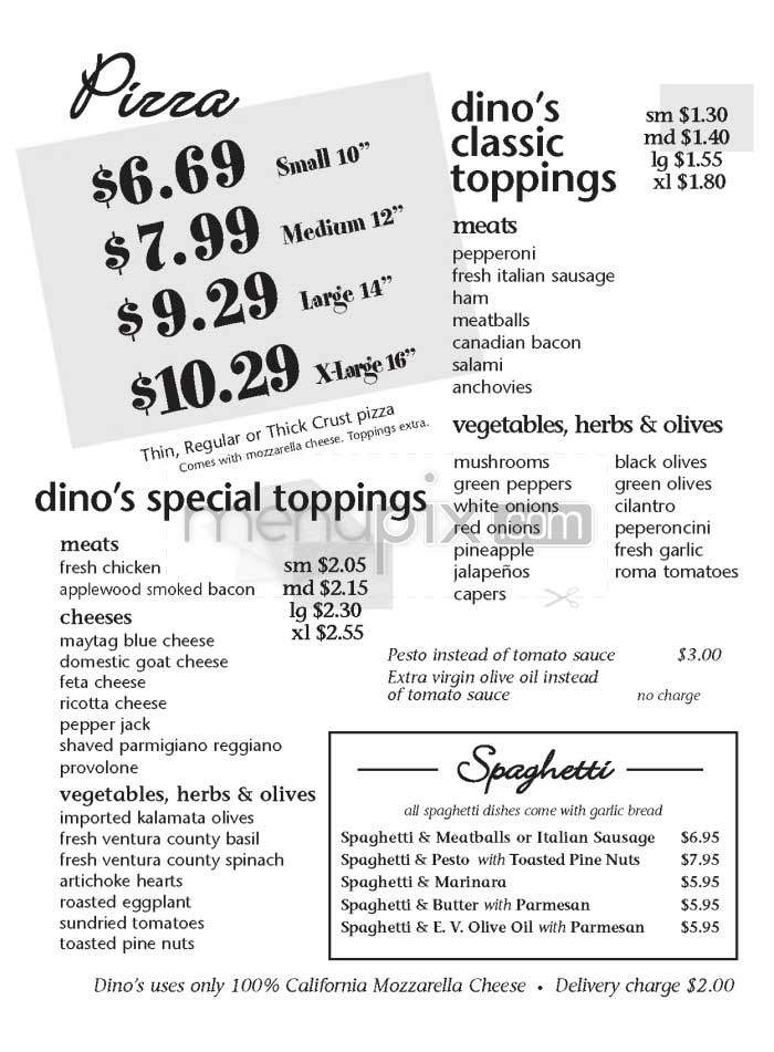 Dino's Pizza - Burbank, CA menu_pic