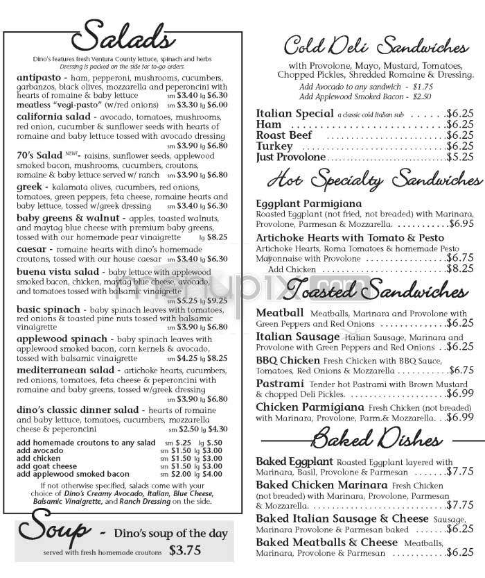 Dino's Pizza - Burbank, CA menu_pic
