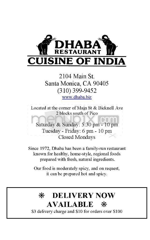 Dhaba - Santa Monica, CA menu_pic