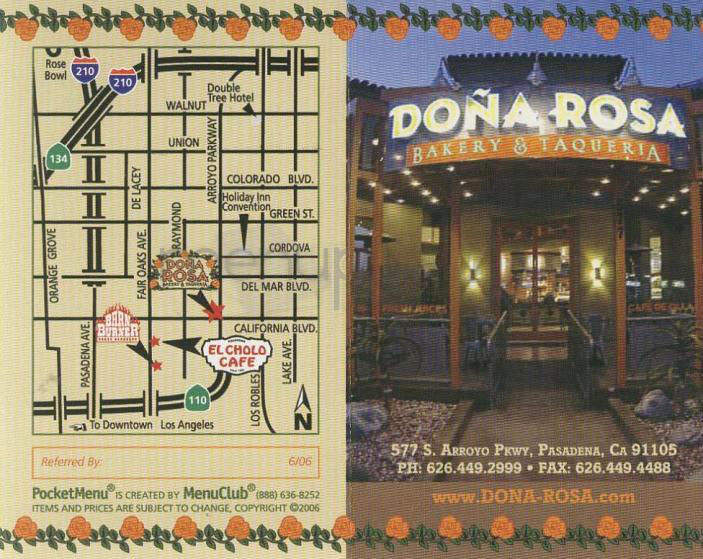 Dona Rosa Bakery & Taqueria - Pasadena, CA menu_pic
