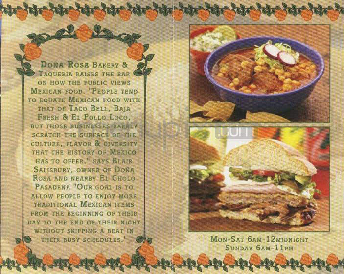 Dona Rosa Bakery & Taqueria - Pasadena, CA menu_pic