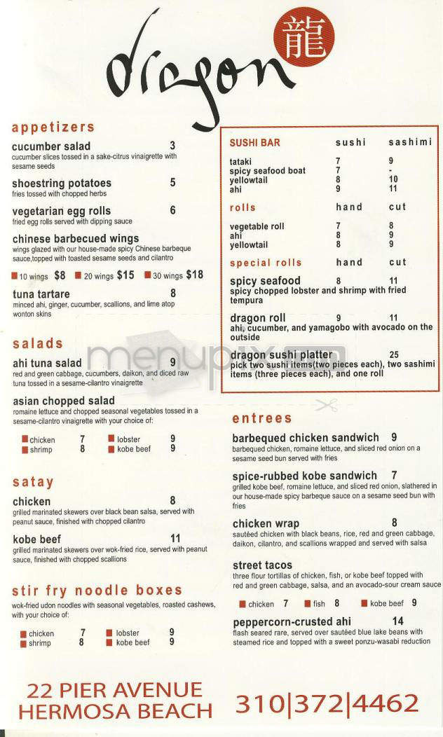 Dragon - Hermosa Beach, CA menu_pic