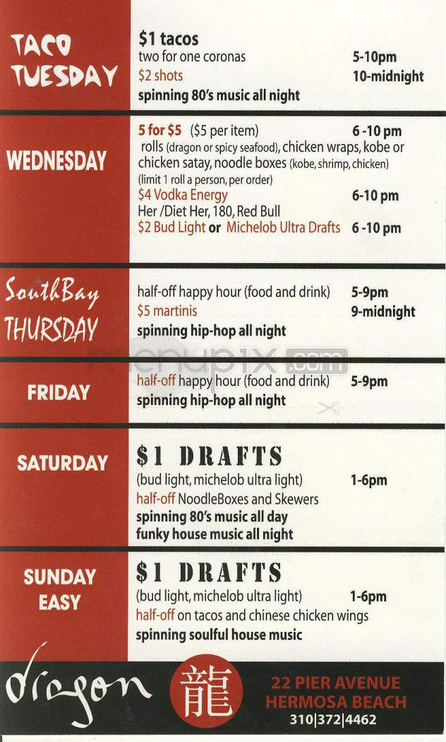 Dragon - Hermosa Beach, CA menu_pic