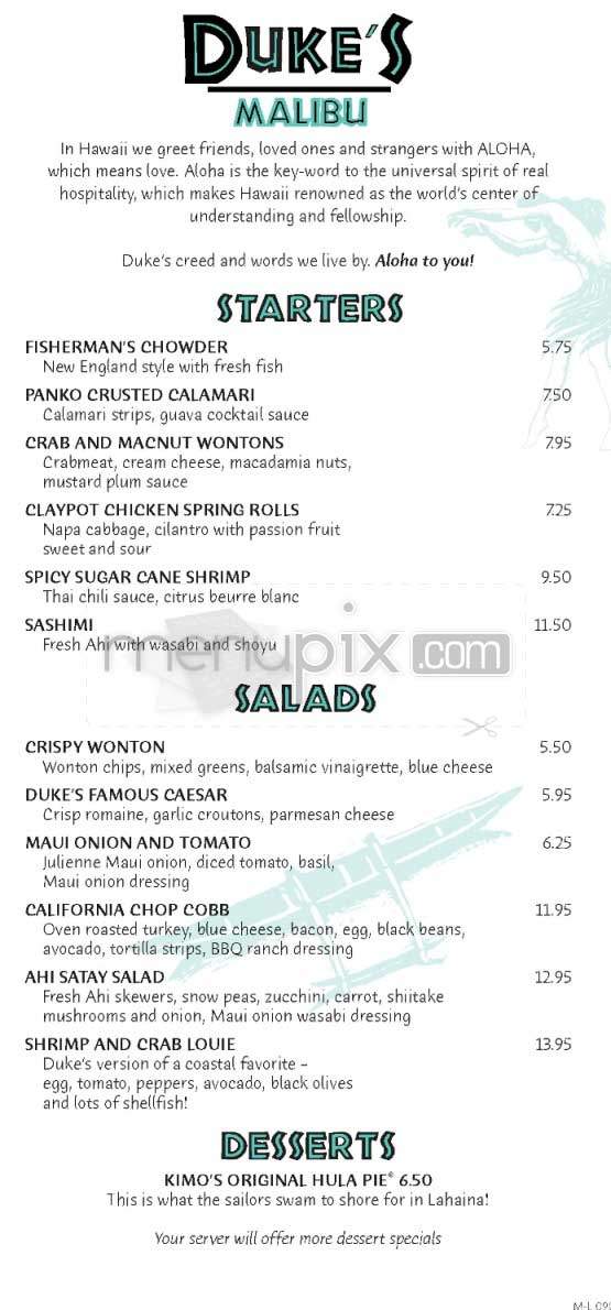 Duke's Malibu - Malibu, CA menu_pic