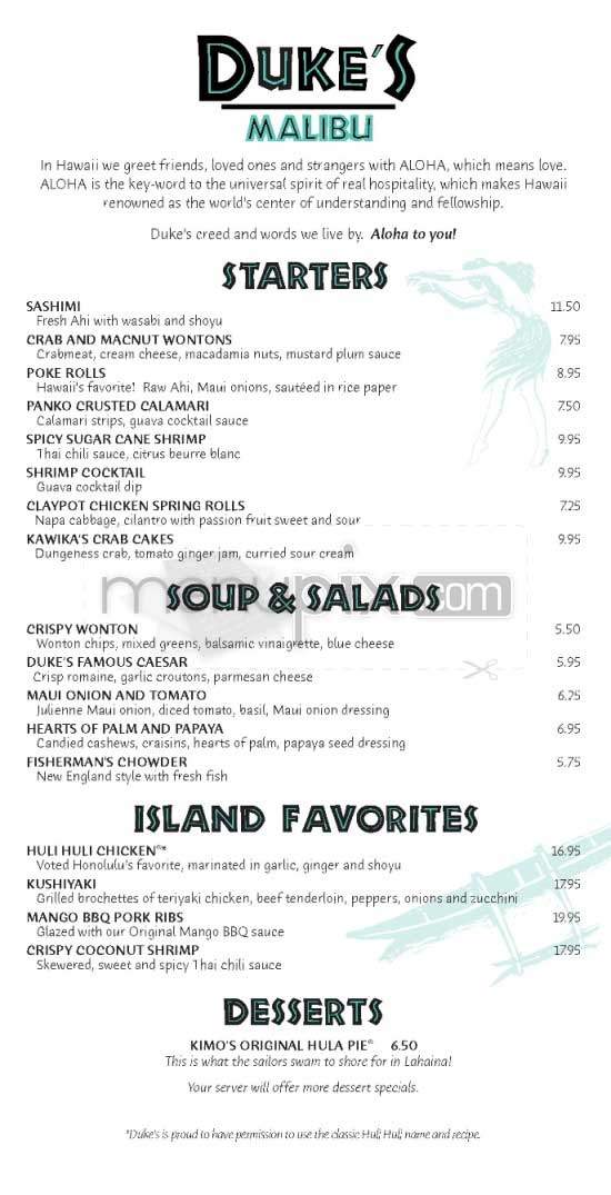 Duke's Malibu - Malibu, CA menu_pic