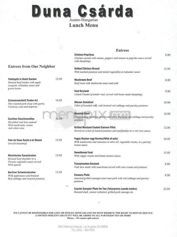 Duna Csarda - Los Angeles, CA menu_pic