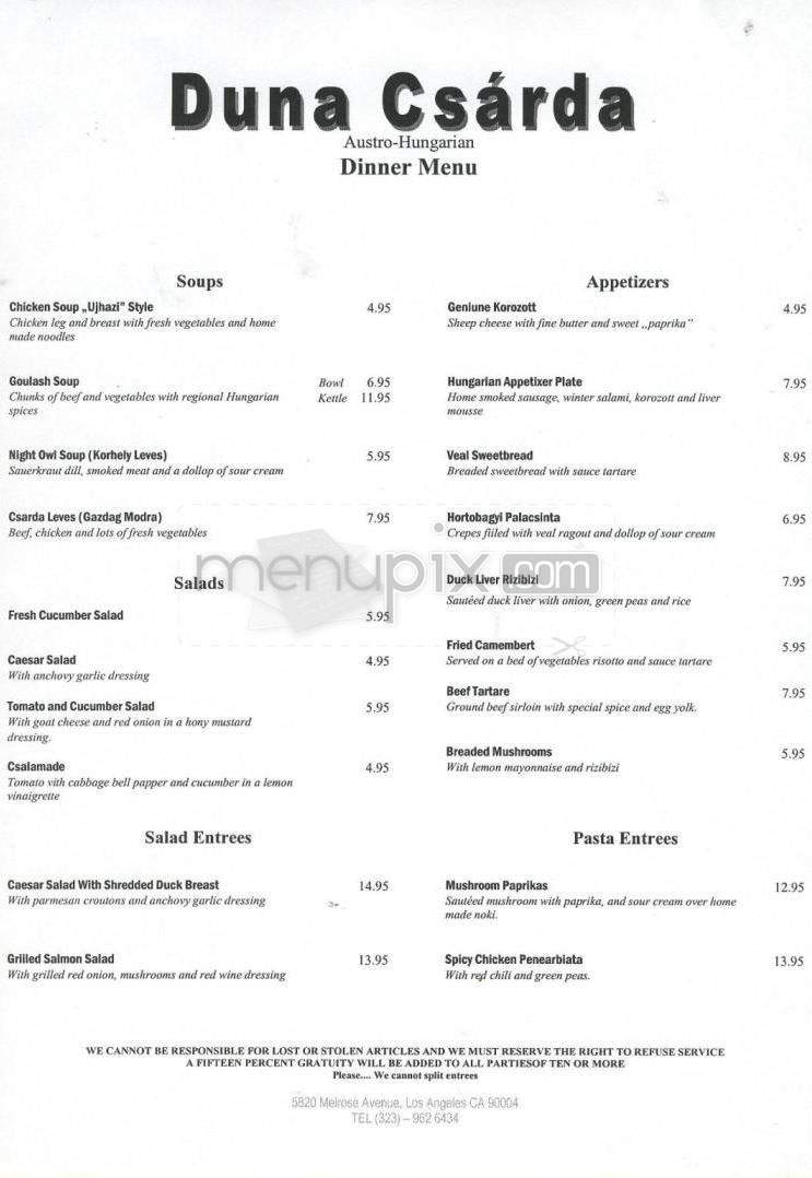Duna Csarda - Los Angeles, CA menu_pic