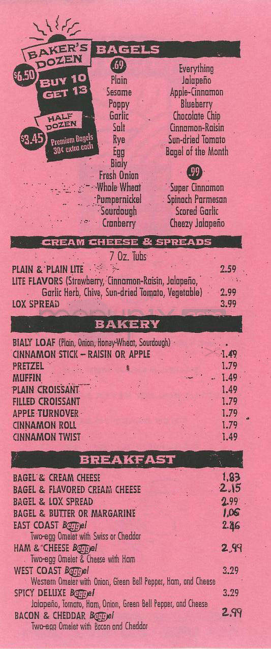 East Coast Bagel - Marina Del Rey, CA menu_pic