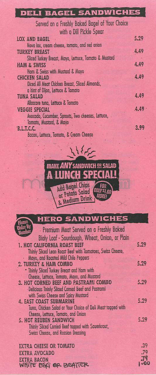 East Coast Bagel - Marina Del Rey, CA menu_pic