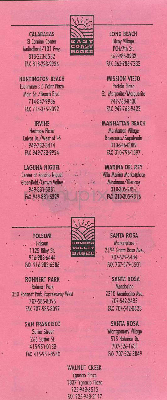 East Coast Bagel - Marina Del Rey, CA menu_pic