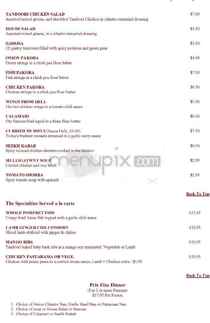 East India Grill - Los Angeles, CA menu_pic