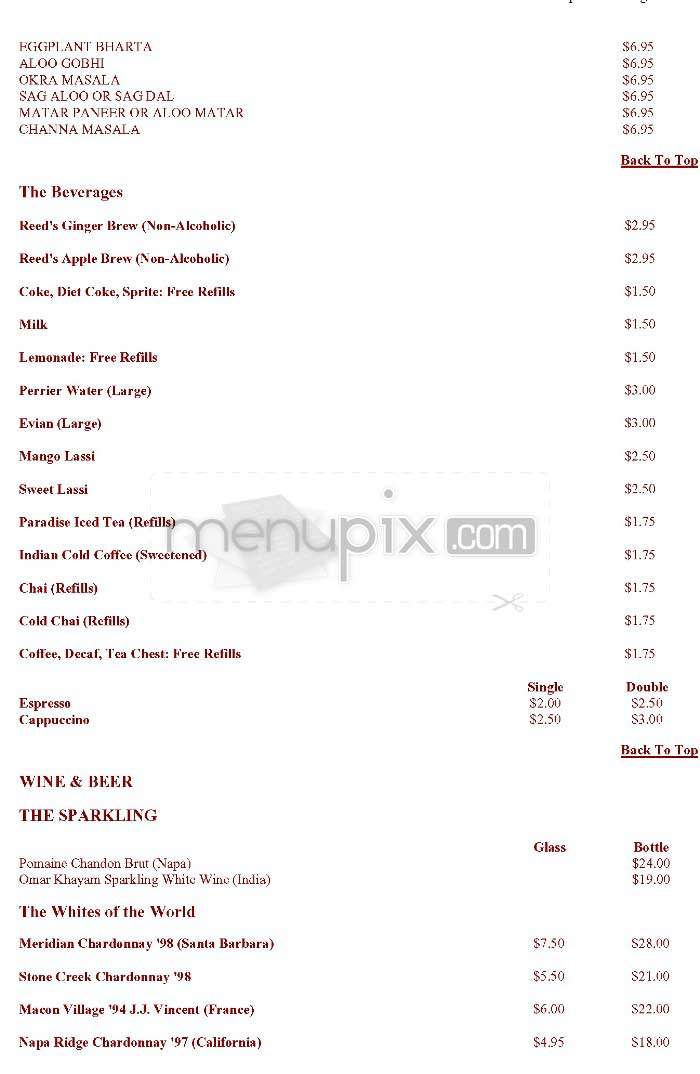 East India Grill - Los Angeles, CA menu_pic