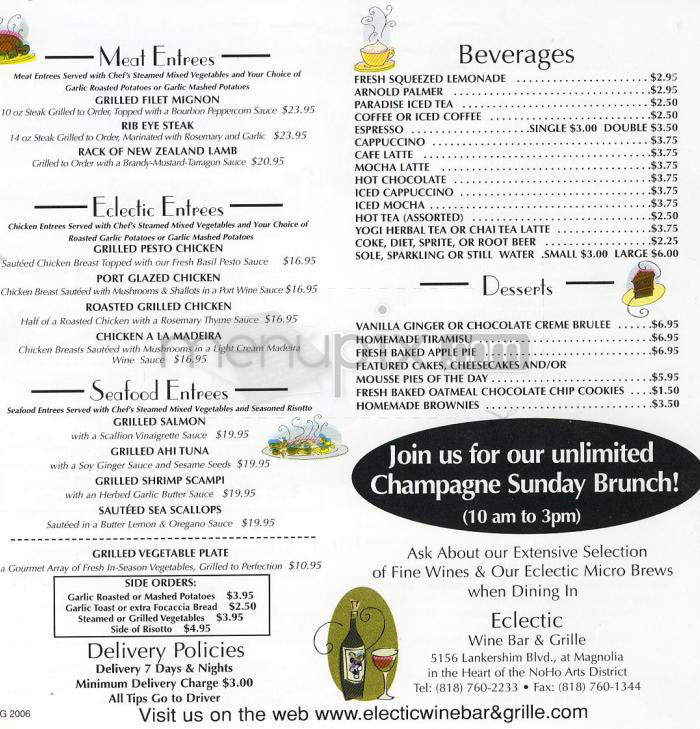 Eclectic Cafe - North Hollywood, CA menu_pic