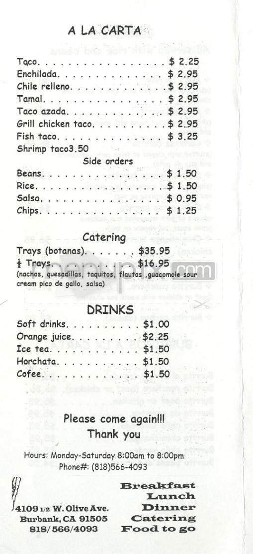 El Carpintero - Burbank, CA menu_pic