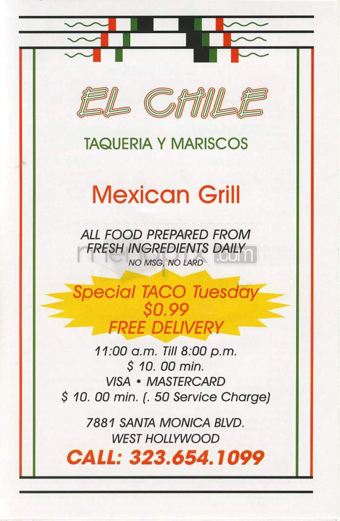 El Chili Taqueria - West Hollywood, CA menu_pic