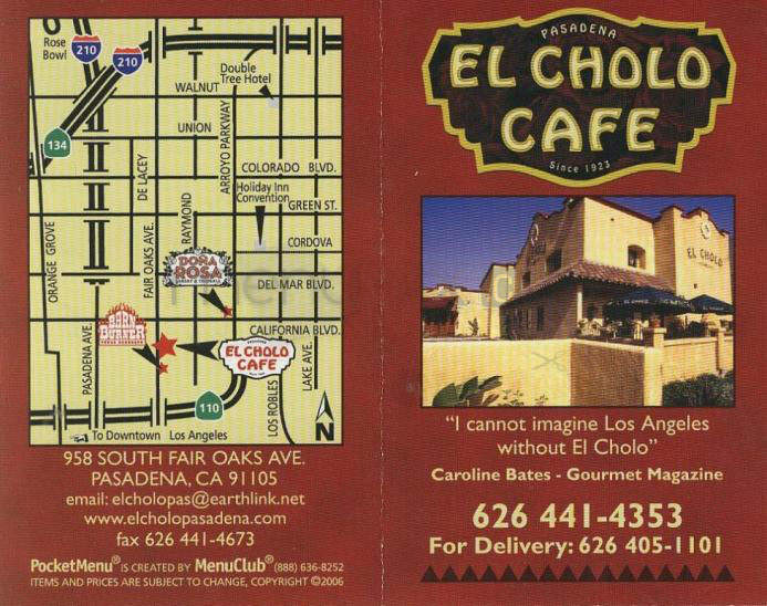 El Cholo Cafe - Pasadena, CA menu_pic