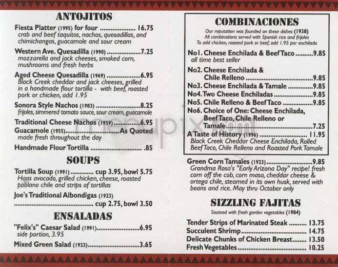 El Cholo Cafe - Pasadena, CA menu_pic