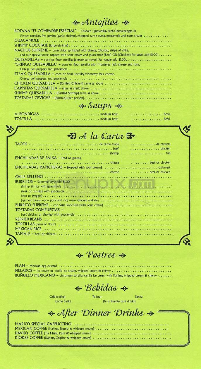 El Compadre - Los Angeles, CA menu_pic
