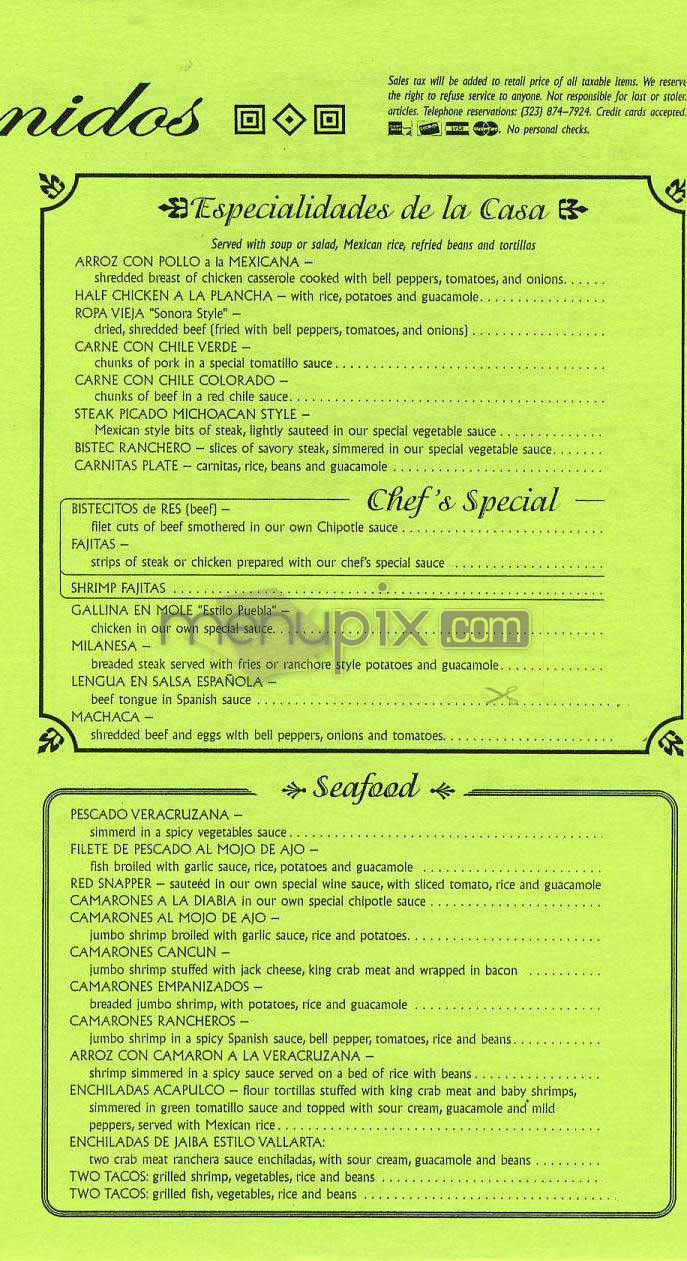 El Compadre - West Hollywood, CA menu_pic