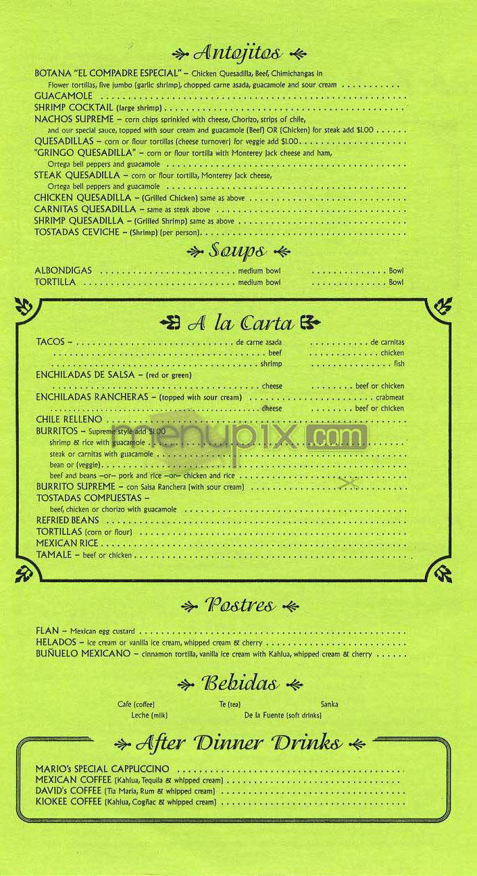 El Compadre - West Hollywood, CA menu_pic