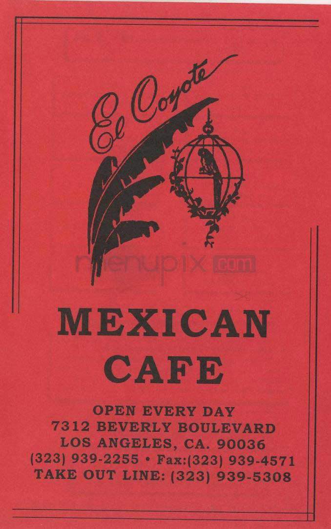 El Coyote Mexican Cafe - Los Angeles, CA menu_pic