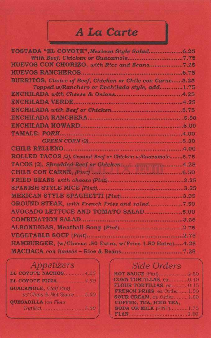 El Coyote Mexican Cafe - Los Angeles, CA menu_pic