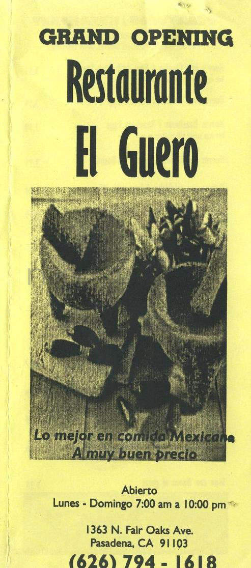 El Guero Restaurante - Pasadena, CA menu_pic