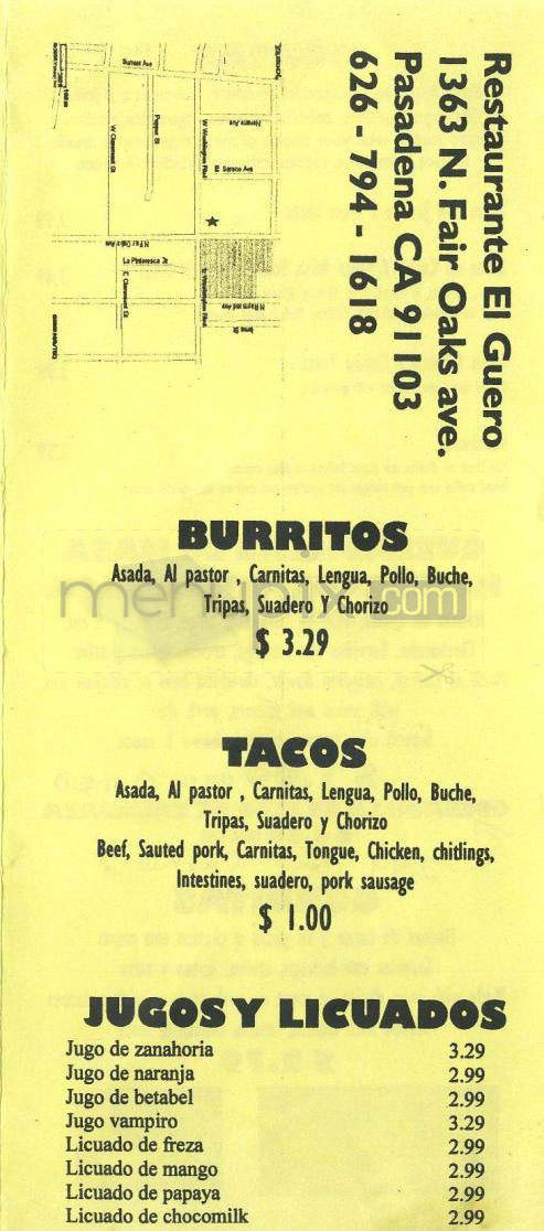 El Guero Restaurante - Pasadena, CA menu_pic