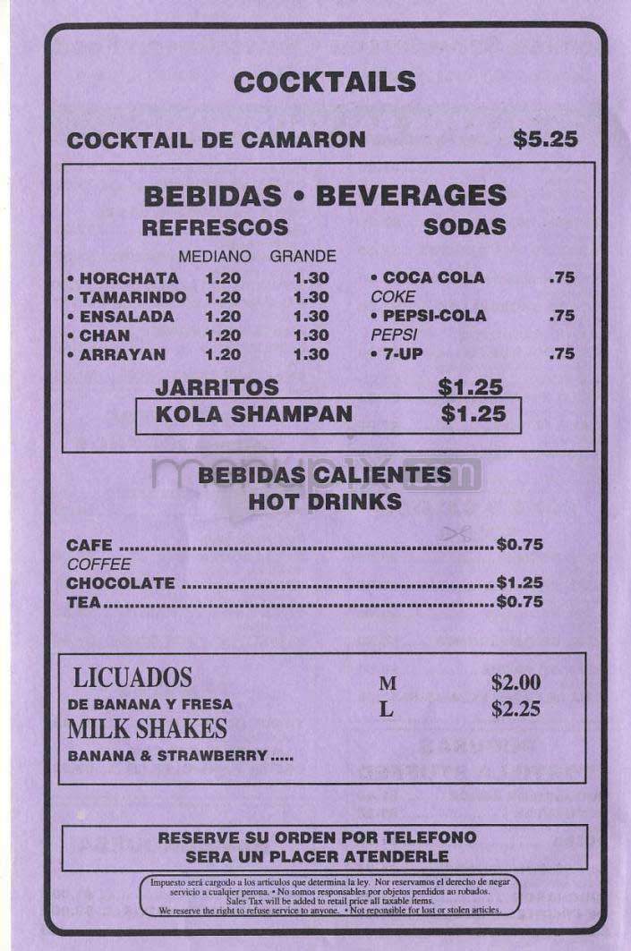 El Mirador - Los Angeles, CA menu_pic