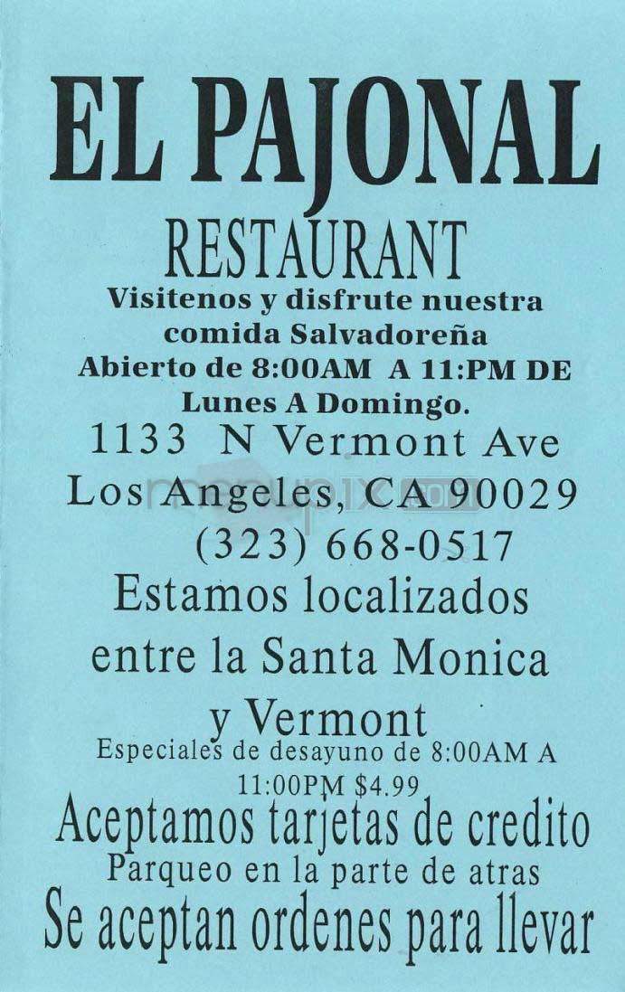 El Pajonal - Los Angeles, CA menu_pic