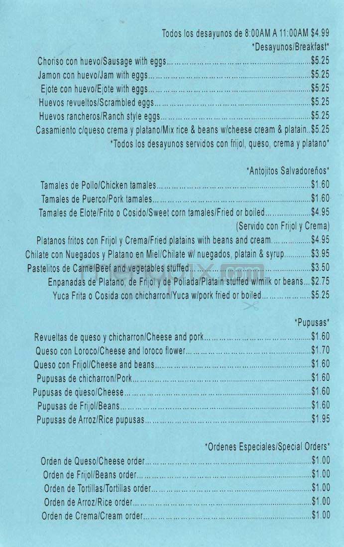 El Pajonal - Los Angeles, CA menu_pic