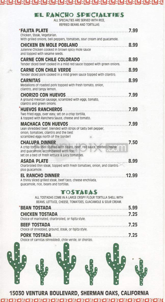 El Rancho Grill - Sherman Oaks, CA menu_pic