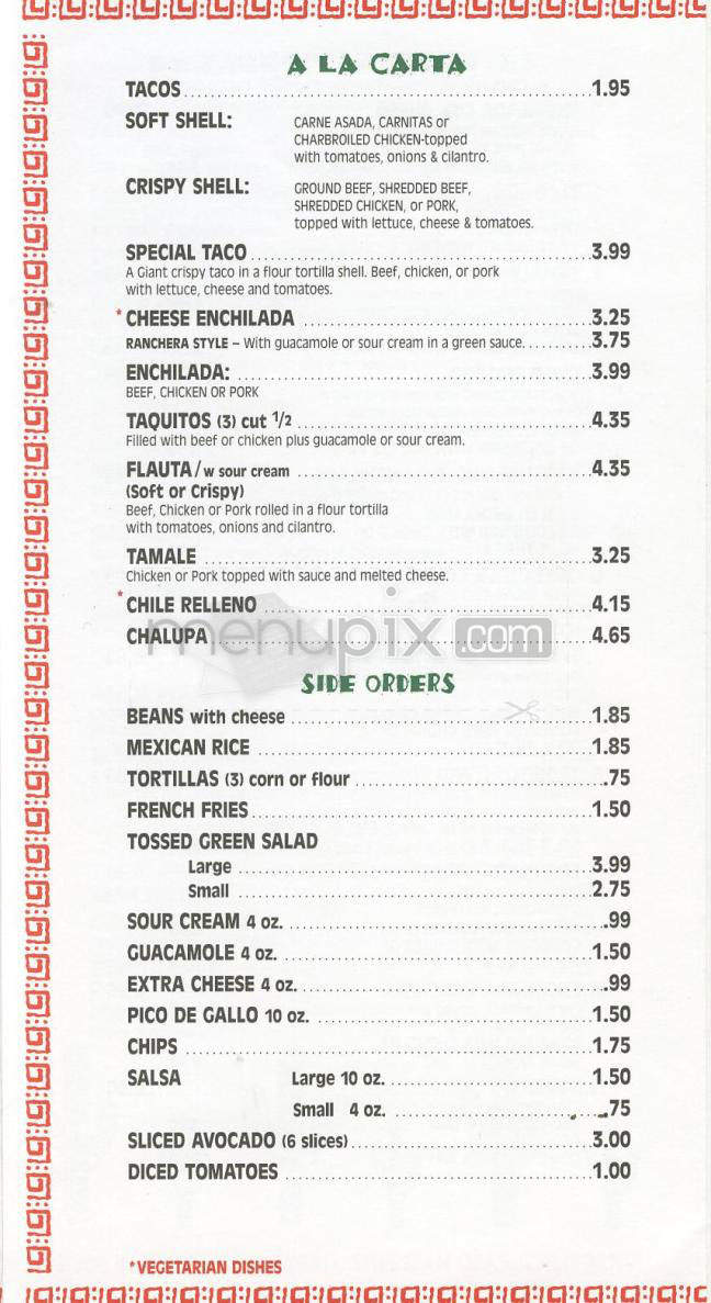 El Rancho Grill - Sherman Oaks, CA menu_pic
