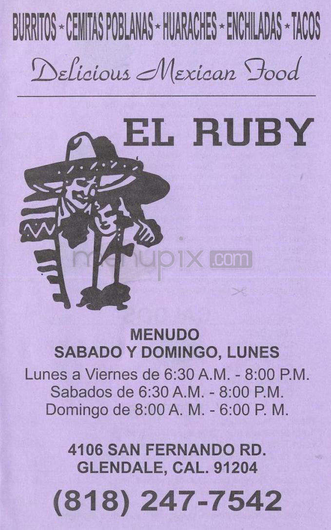 El Ruby Cafe - Glendale, CA menu_pic