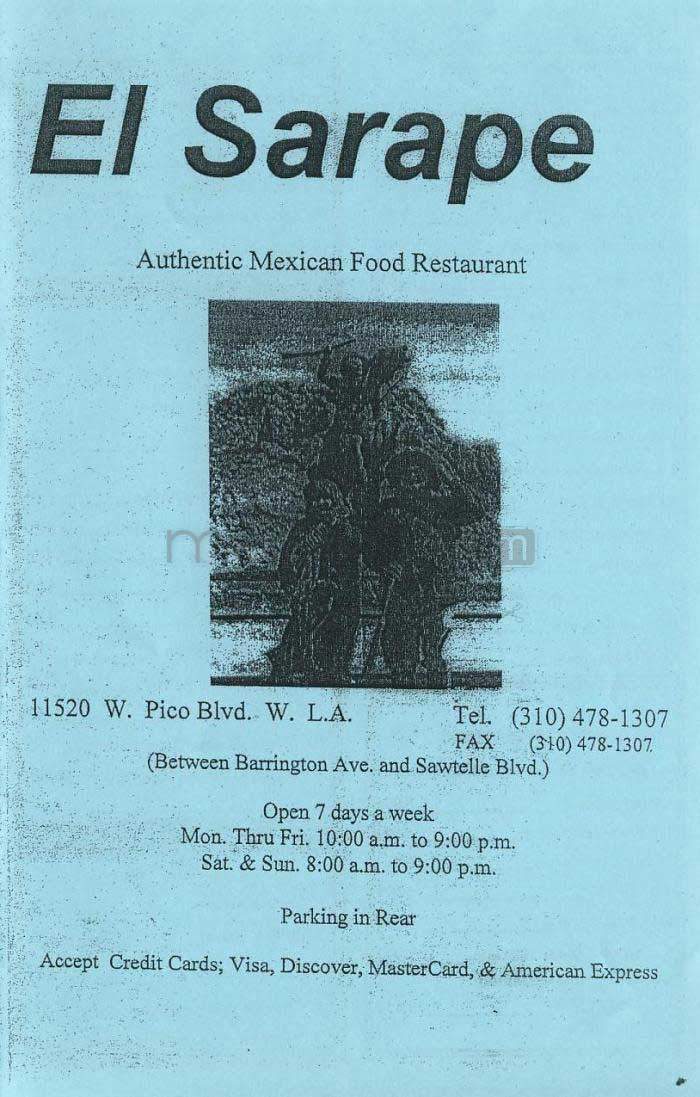 El Sarape - Los Angeles, CA menu_pic