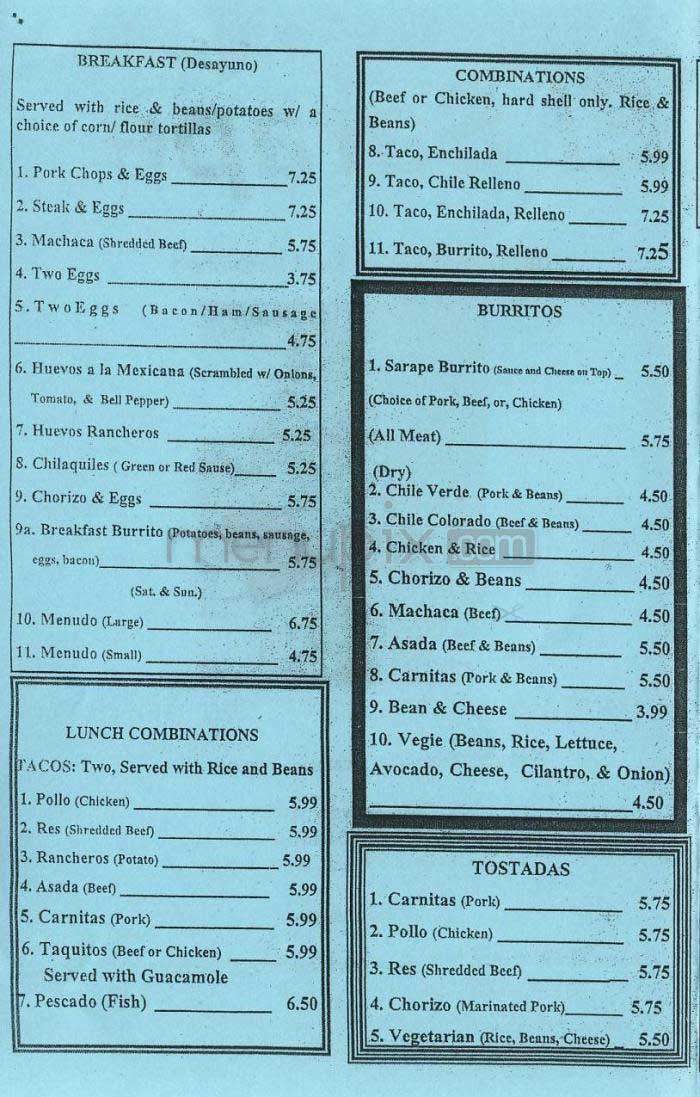 El Sarape - Los Angeles, CA menu_pic