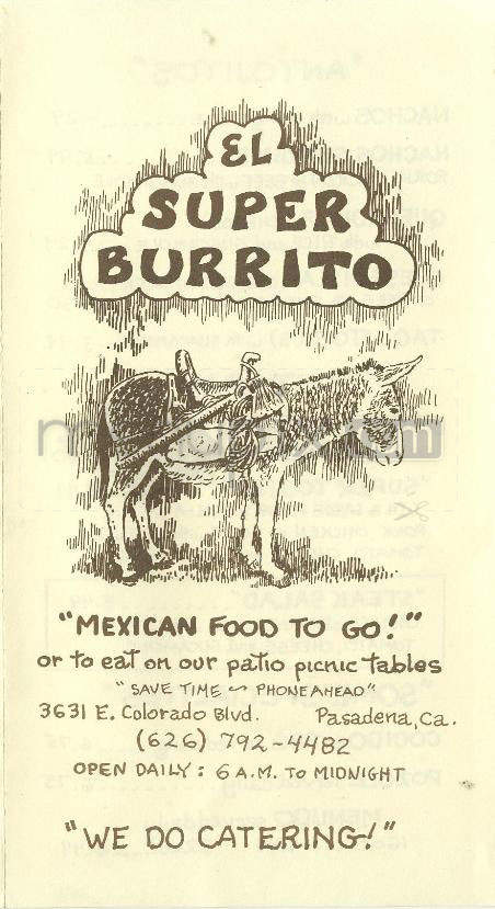 El Super Burrito - Pasadena, CA menu_pic