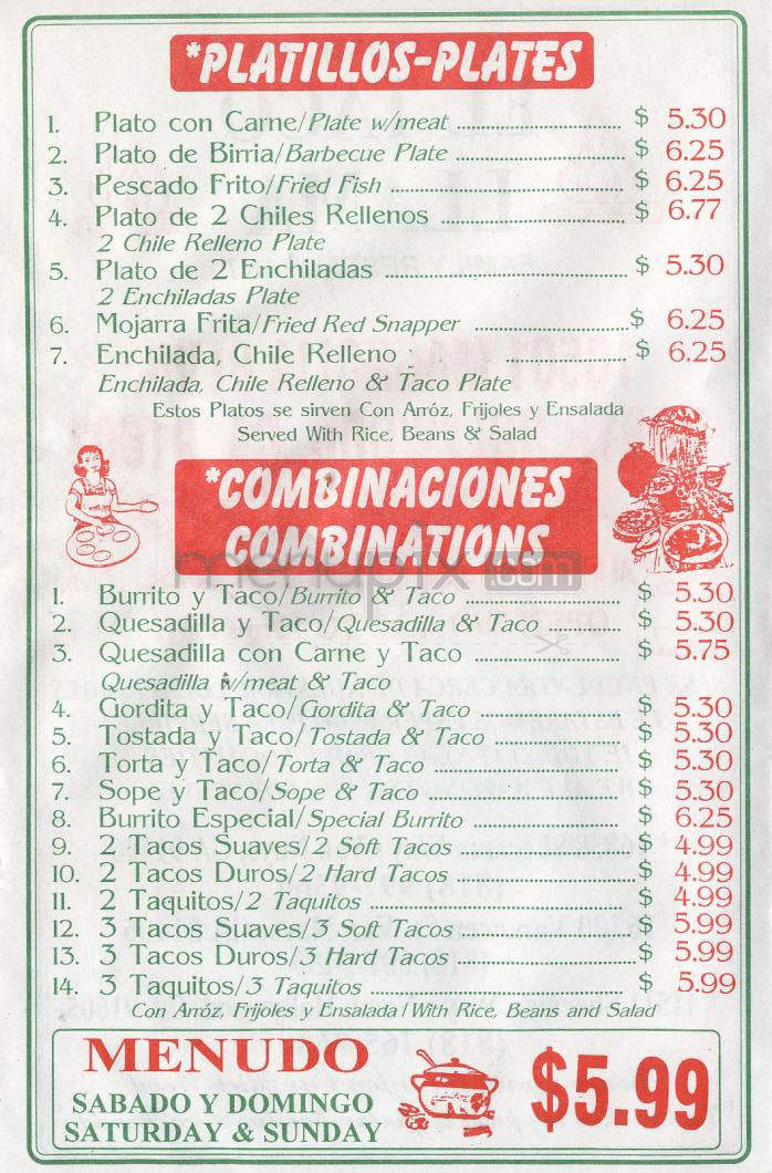 El Taco Llama Restaurant - Canoga Park, CA menu_pic
