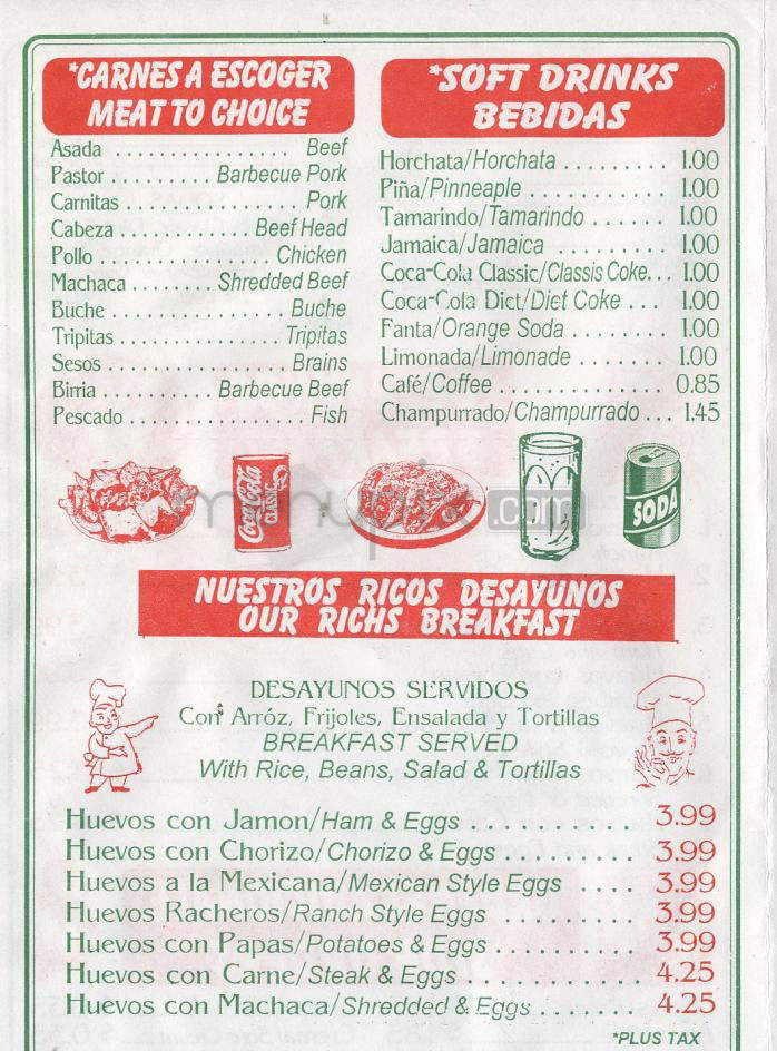 El Taco Llama Restaurant - Canoga Park, CA menu_pic