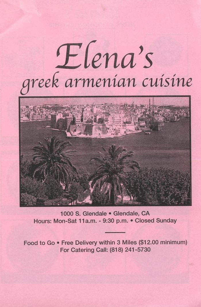 Elena Greek Armenian Cuisine - Glendale, CA menu_pic