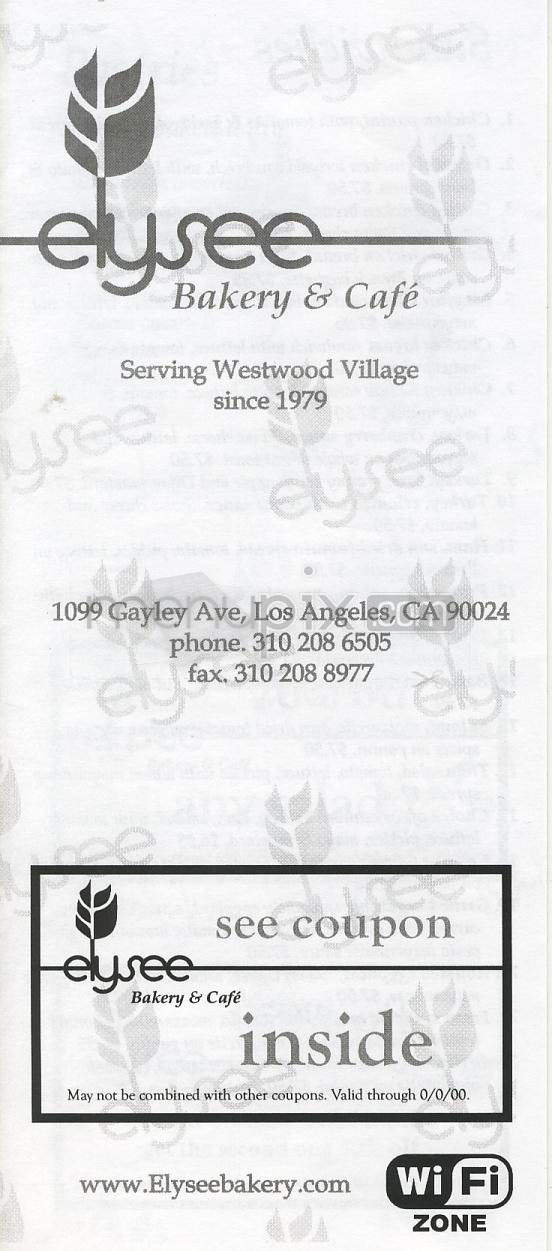 Elysee Bakery & Cafe - Los Angeles, CA menu_pic
