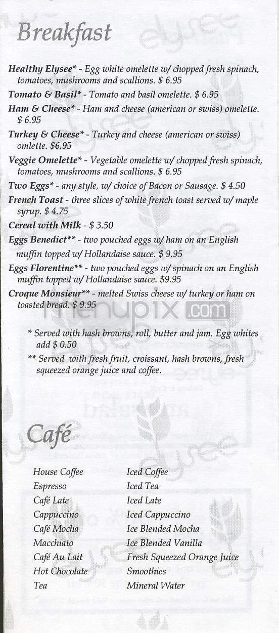 Elysee Bakery & Cafe - Los Angeles, CA menu_pic