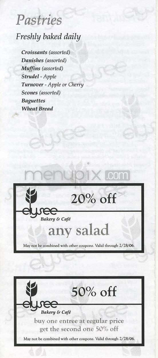 Elysee Bakery & Cafe - Los Angeles, CA menu_pic