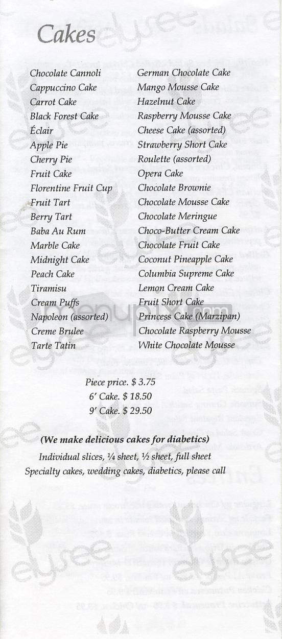 Elysee Bakery & Cafe - Los Angeles, CA menu_pic