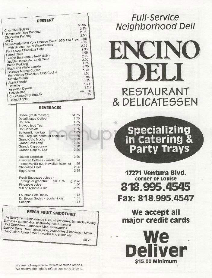 Encino Deli & Restaurant - Encino, CA menu_pic