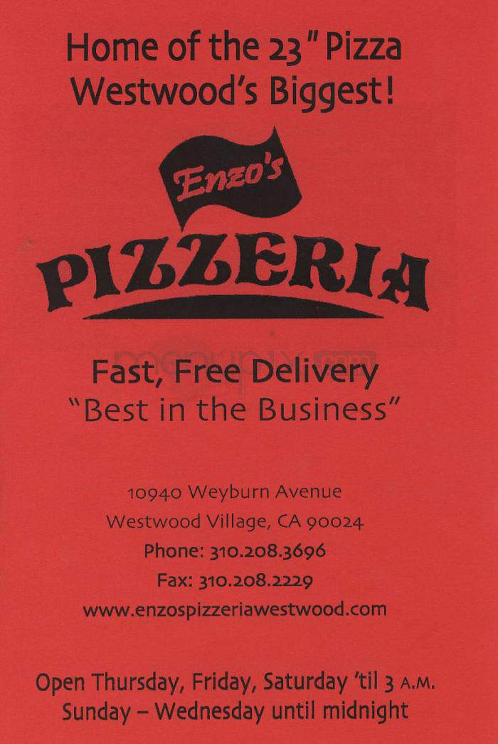 Enzo's Pizzeria - Los Angeles, CA menu_pic