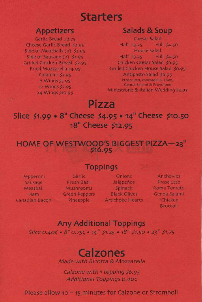 Enzo's Pizzeria - Los Angeles, CA menu_pic