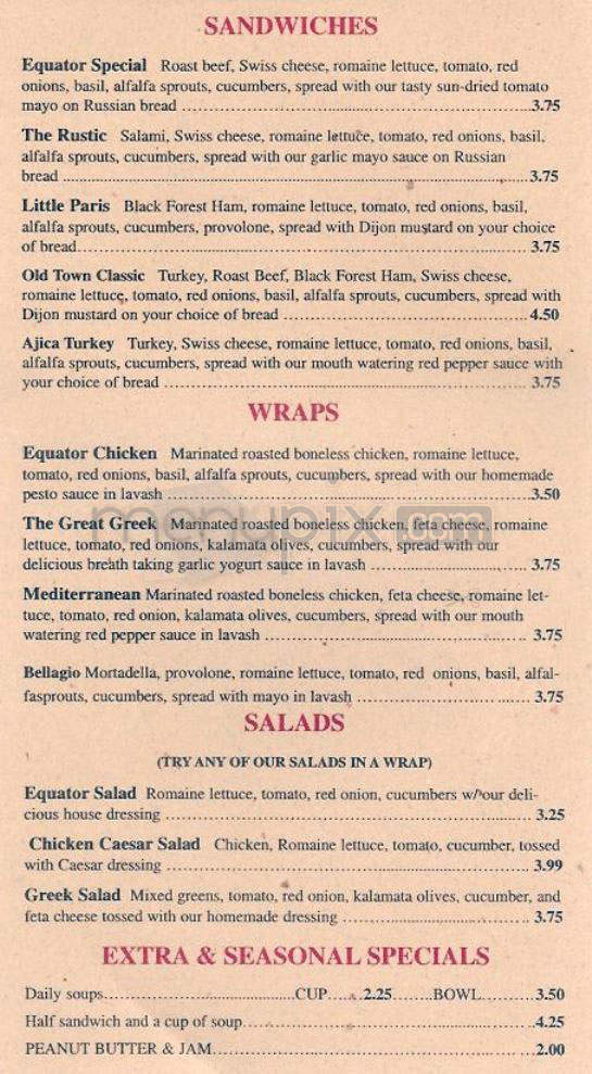 Equator Cafe - Pasadena, CA menu_pic
