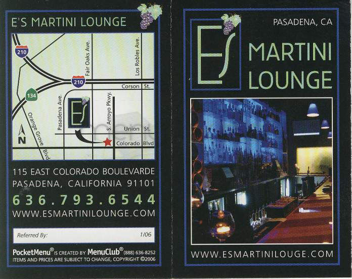 E's Martini Lounge - Pasadena, CA menu_pic